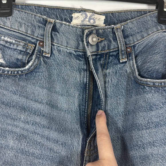 Free People Jeans 26 Denim Lita Straight Leg Fray Distressed Ripped OB933053 - Picture 3 of 7
